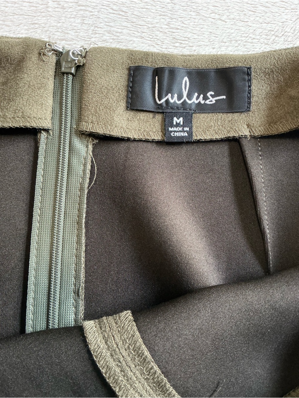 Lulus Olive Green Faux Suede Pencil Skirt with Front Slit Size M - Picture 4 of 11